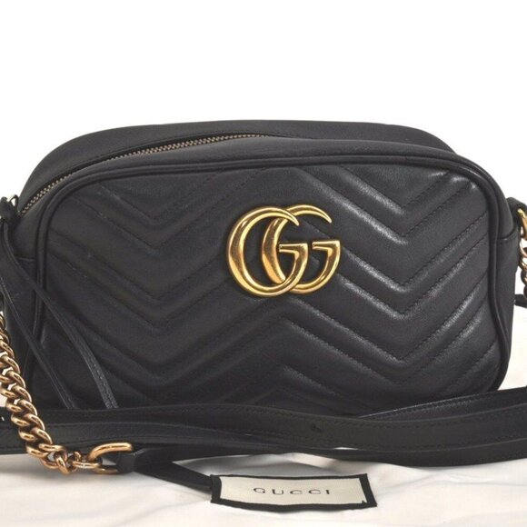 Authentic GUCCI GG Marmont Leather Chain Shoulder Cross Bag - Picture 1 of 14